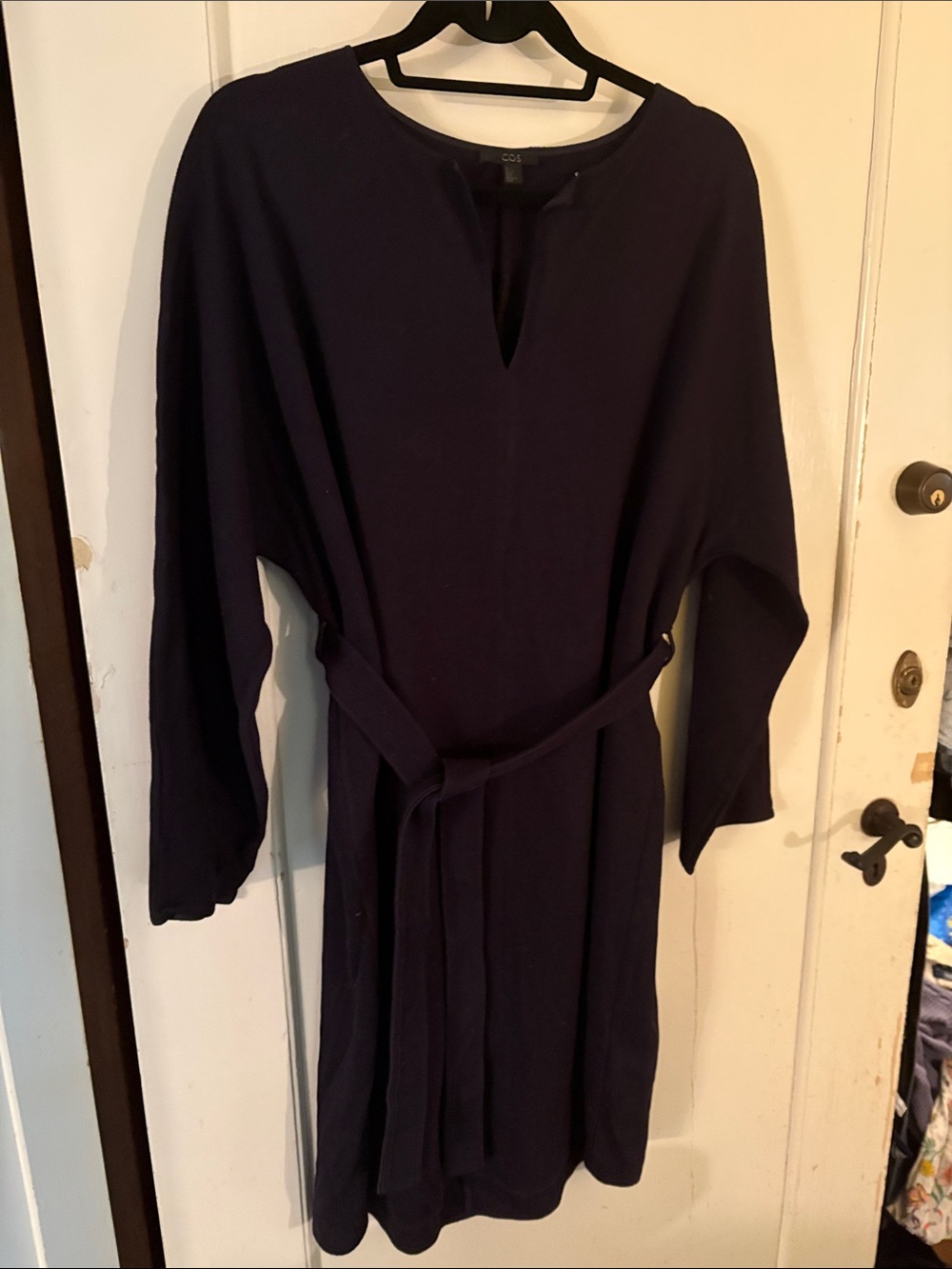 COS Navy Long Sleeve Belted Dress